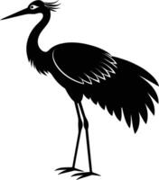 een silhouet van een kraan vogel staand Aan een wit achtergrond vector