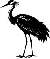 een silhouet van een kraan vogel staand Aan een wit achtergrond vector