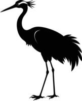 een silhouet van een kraan vogel staand Aan een wit achtergrond vector