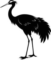 een silhouet van een kraan vogel staand Aan een wit achtergrond vector