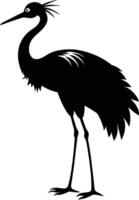 een silhouet van een kraan vogel staand Aan een wit achtergrond vector
