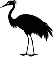 een silhouet van een kraan vogel staand Aan een wit achtergrond vector