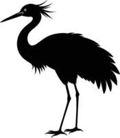 een silhouet van een kraan vogel staand Aan een wit achtergrond vector