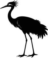 een silhouet van een kraan vogel staand Aan een wit achtergrond vector