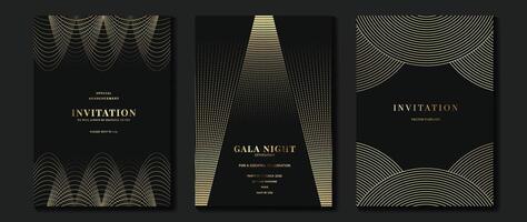 luxe uitnodiging kaart achtergrond . gouden elegant meetkundig vorm geven aan, goud lijnen helling Aan donker achtergrond. premie ontwerp illustratie voor gala kaart, groots opening, bruiloft, partij uitnodiging. vector