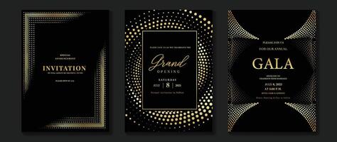 luxe uitnodiging kaart achtergrond . gouden elegant meetkundig vorm geven aan, goud lijnen helling Aan donker achtergrond. premie ontwerp illustratie voor gala kaart, groots opening, bruiloft, partij uitnodiging. vector