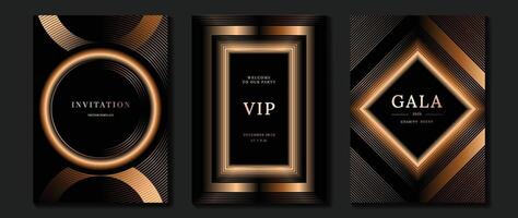 luxe uitnodiging kaart achtergrond . gouden elegant meetkundig vorm geven aan, goud lijnen helling Aan donker achtergrond. premie ontwerp illustratie voor gala kaart, groots opening, bruiloft, partij uitnodiging. vector