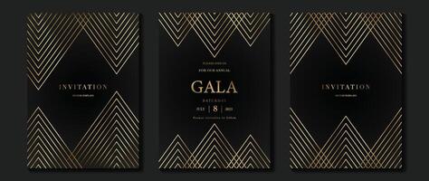 luxe uitnodiging kaart achtergrond . gouden elegant meetkundig vorm geven aan, goud lijnen helling Aan donker achtergrond. premie ontwerp illustratie voor gala kaart, groots opening, bruiloft, partij uitnodiging. vector