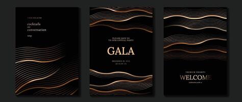 luxe uitnodiging kaart achtergrond . gouden elegant meetkundig vorm geven aan, goud lijnen helling Aan donker achtergrond. premie ontwerp illustratie voor gala kaart, groots opening, bruiloft, partij uitnodiging. vector