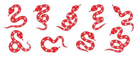 Chinese nieuw jaar slang ontwerp set. element dierenriem teken jaar van de slang met kers bloesem bloem patroon Aan slang rood kleur. illustratie ontwerp van achtergrond, kaart, sticker, kalender. vector