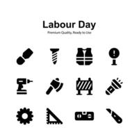 arbeid dag pictogrammen set, premie s klaar naar gebruik vector