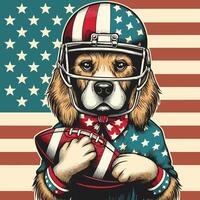 een schattig hond vervelend helm en een Amerikaans Amerikaans voetbal wijnoogst stijl vector