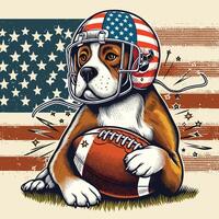 een schattig hond vervelend helm en Holding een Amerikaans Amerikaans voetbal wijnoogst vector