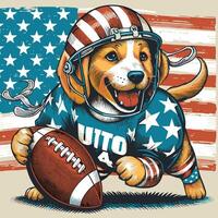 een schattig hond vervelend helm en Holding een Amerikaans Amerikaans voetbal vector