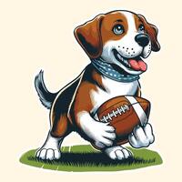een schattig hond Holding een Amerikaans Amerikaans voetbal grappig stijl vector