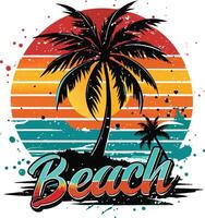 strand ontwerp met palm bomen en zon Aan de achtergrond, illustratie vector