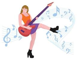 meisje spelen elektrisch gitaar - musical rots band illustratie vector