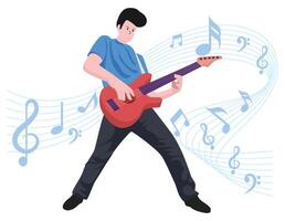 jongen spelen gitaar - musical rots band illustratie vector
