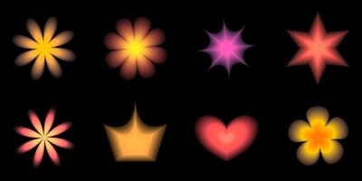 wazig bloemen en harten elementen voor retro ontwerp. helling kroon, ster en fonkeling vormen Aan zwart achtergrond vector
