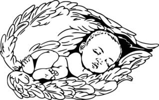 pasgeboren baby engel in slaap illustratie vector