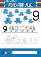 nummer traceren en kleuren octopus voor kinderen vector