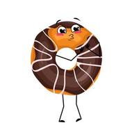 schattig geglazuurd donutkarakter met liefdeemoties, glimlachgezicht, armen en benen. vrolijke man bakken dessert met liefdevolle uitdrukking op zijn gezicht. platte vectorillustratie vector