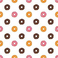 naadloos patroon van geglazuurde donuts. print van zoete gebakjes voor verjaardag, vakantie en feest. platte vectorillustratie van dessert en eten vector
