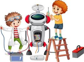 kinderen die samen een robot maken vector