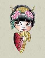 geisha tatoeage oude school vector