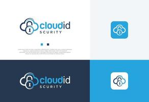 cloud lock logo pictogram ontwerpsjabloon. cloud beveiliging logo pictogram ontwerp. cloud sleutel logo sjabloon. cloud beveiligde logo-toegang en gegevens vector