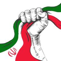gebalde vuist en Iraans vlag lintje. 1 april. gelukkig onafhankelijkheid dag van iran. hand- en ik rende vlag illustratie Aan een wit achtergrond. vector