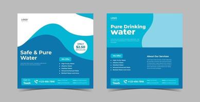 ontwerpsjabloon voor waterbezorging sociale media. puur water levering poster folderontwerp. sjabloon voor sociale media voor schone watervoorziening. vector