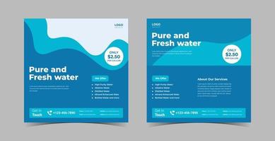 ontwerpsjabloon voor waterbezorging sociale media. puur water levering poster folderontwerp. sjabloon voor sociale media voor schone watervoorziening. vector