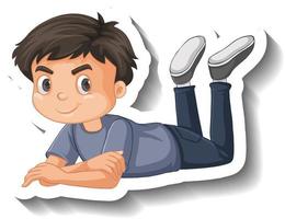 jongen liggend op de grond cartoon sticker vector