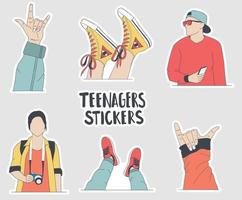kleurrijke handgetekende esthetische tienersstickers vector