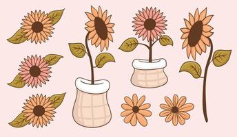 set esthetiek zonnebloemen stickers vector