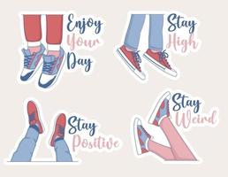 set stickers esthetische benen met sneakers vector