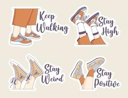 set stickers esthetische benen met sneakers vector