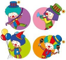 Stickersjablonen met gelukkige clowns vector