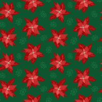 vector naadloze kerst patroon. hand rode poinsettia en sneeuwvlokken tekenen op groene achtergrond voor inpakpapier, behang, postkaarten, textiel, stof.