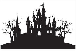 halloween heks huis silhouet ontwerp pro vector