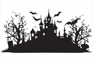 halloween heks huis zwart silhouet pro vector