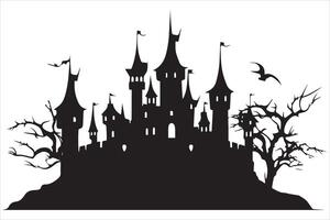 halloween heks huis silhouet pro vector