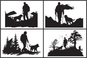 silhouet van Mens met hond wit achtergrond pro vector