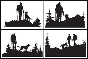 silhouet van Mens met hond wit achtergrond vrij vector