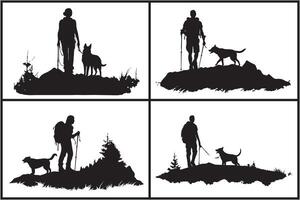 silhouet van Mens met hond wit achtergrond vrij vector