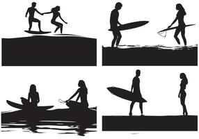 surfplanken silhouetten reeks geïsoleerd Aan wit achtergrond pro ontwerp vector