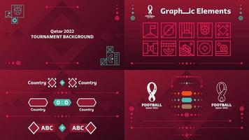 qatar 2022 voetbal of voetbalkampioenschap ontwerpelementen vector set. Qatar 2022 officiële kleur achtergrond met logo. vectoren, banners, posters, social media kit, sjablonen, scorebord