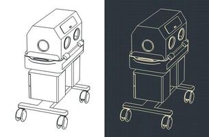 baby incubator isometrische blauwdrukken vector