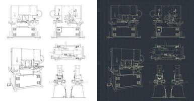 stempel machine blauwdrukken vector